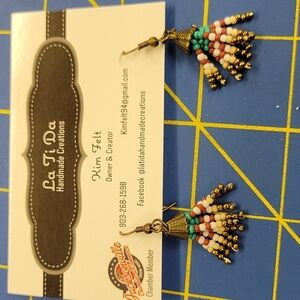 Seed Bead Tassel Antique Gold Tone Earrings